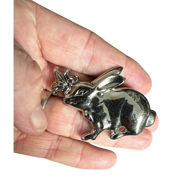 Vintage Signed JOHN HARDY Rabbit Clip Hair Tie Scarf Pin Brooch Silver Tone - Picture 1 of 3